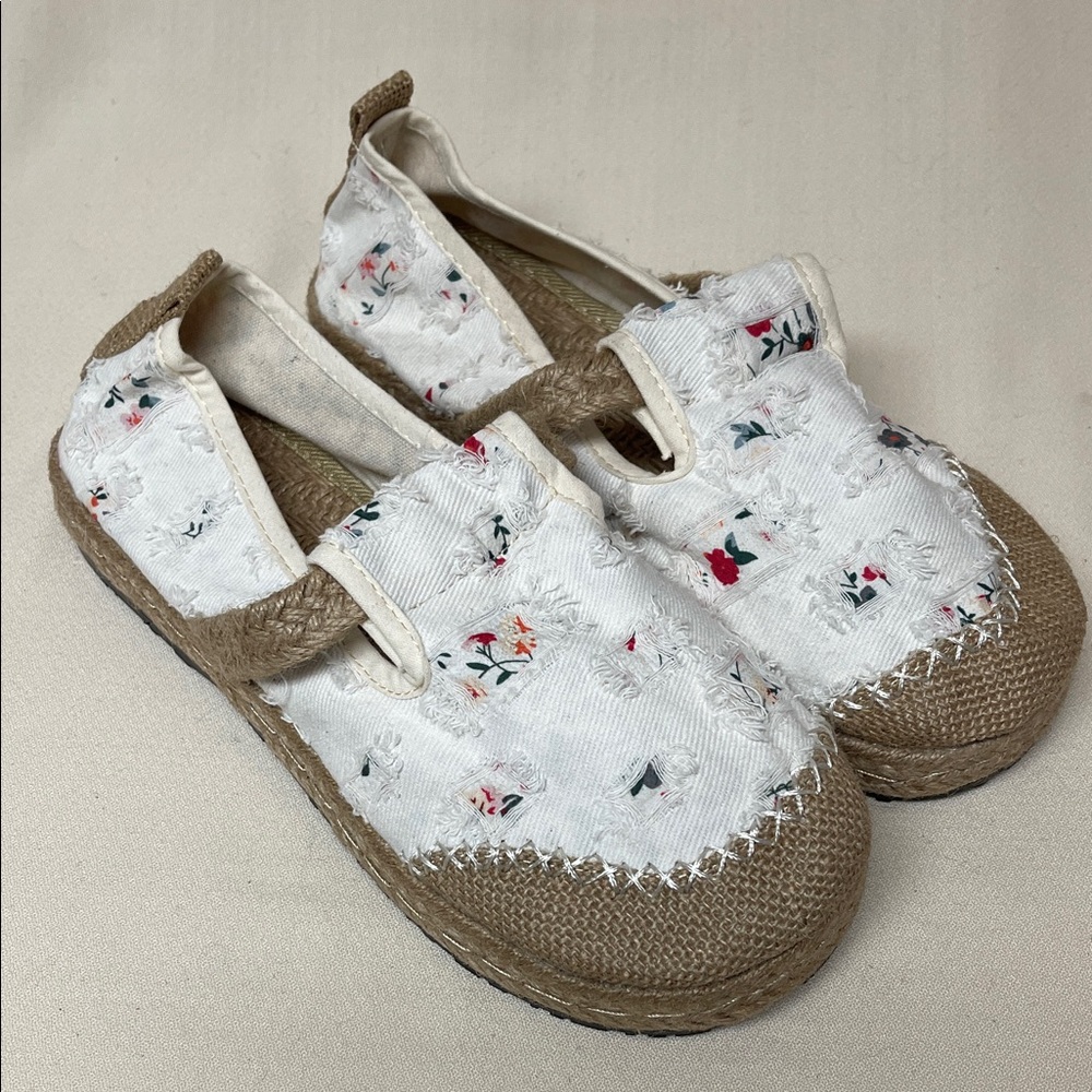 Floral Espadrilles with Woven Trim